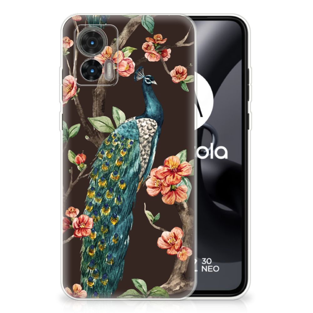 Motorola Edge 30 Neo TPU Hoesje Pauw met Bloemen