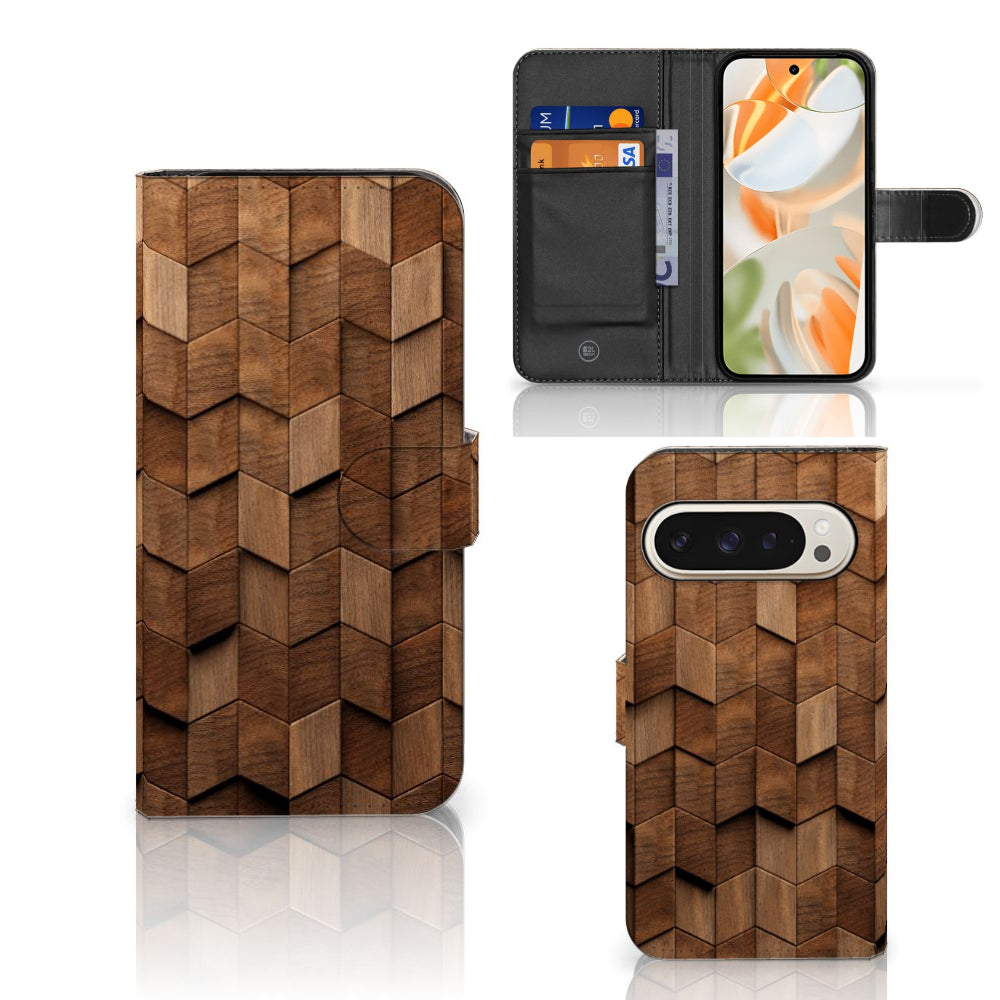 Book Style Case voor Google Pixel 9 | 9 Pro Wooden Cubes