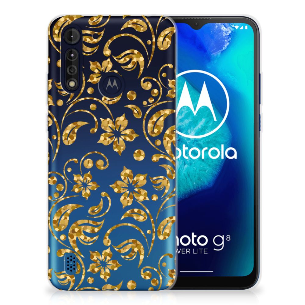 Motorola Moto G8 Power Lite TPU Case Gouden Bloemen B2C Telecom