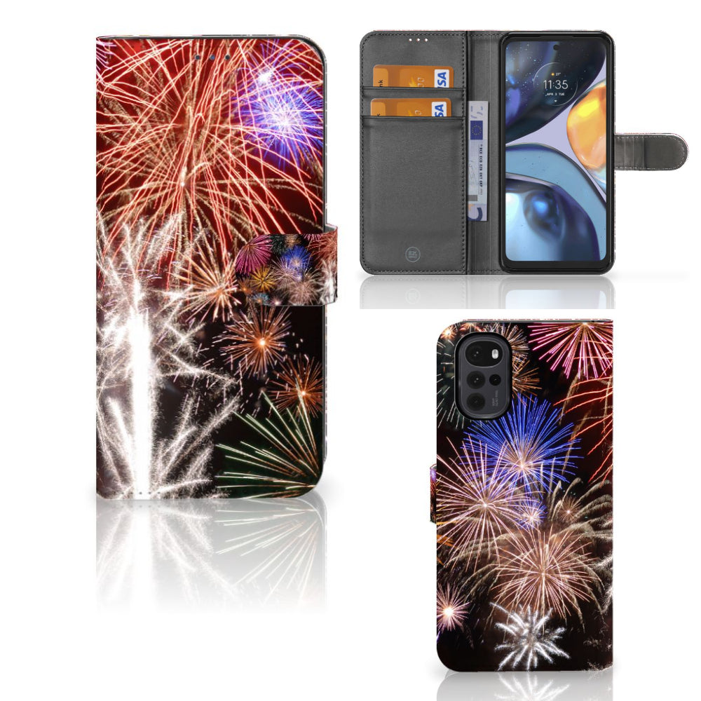 Motorola Moto G22 Wallet Case met Pasjes Vuurwerk