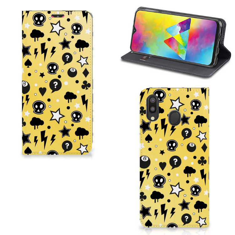 Mobiel BookCase Samsung Galaxy M20 Punk Geel
