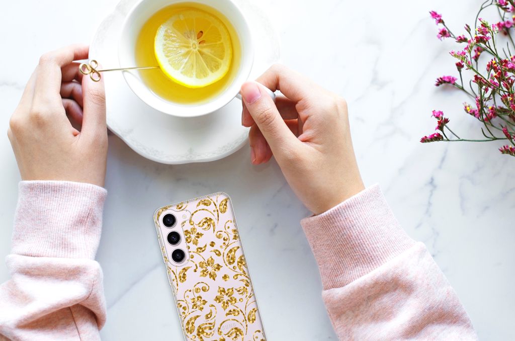 Samsung Galaxy S23 TPU Case Gouden Bloemen B2C Telecom