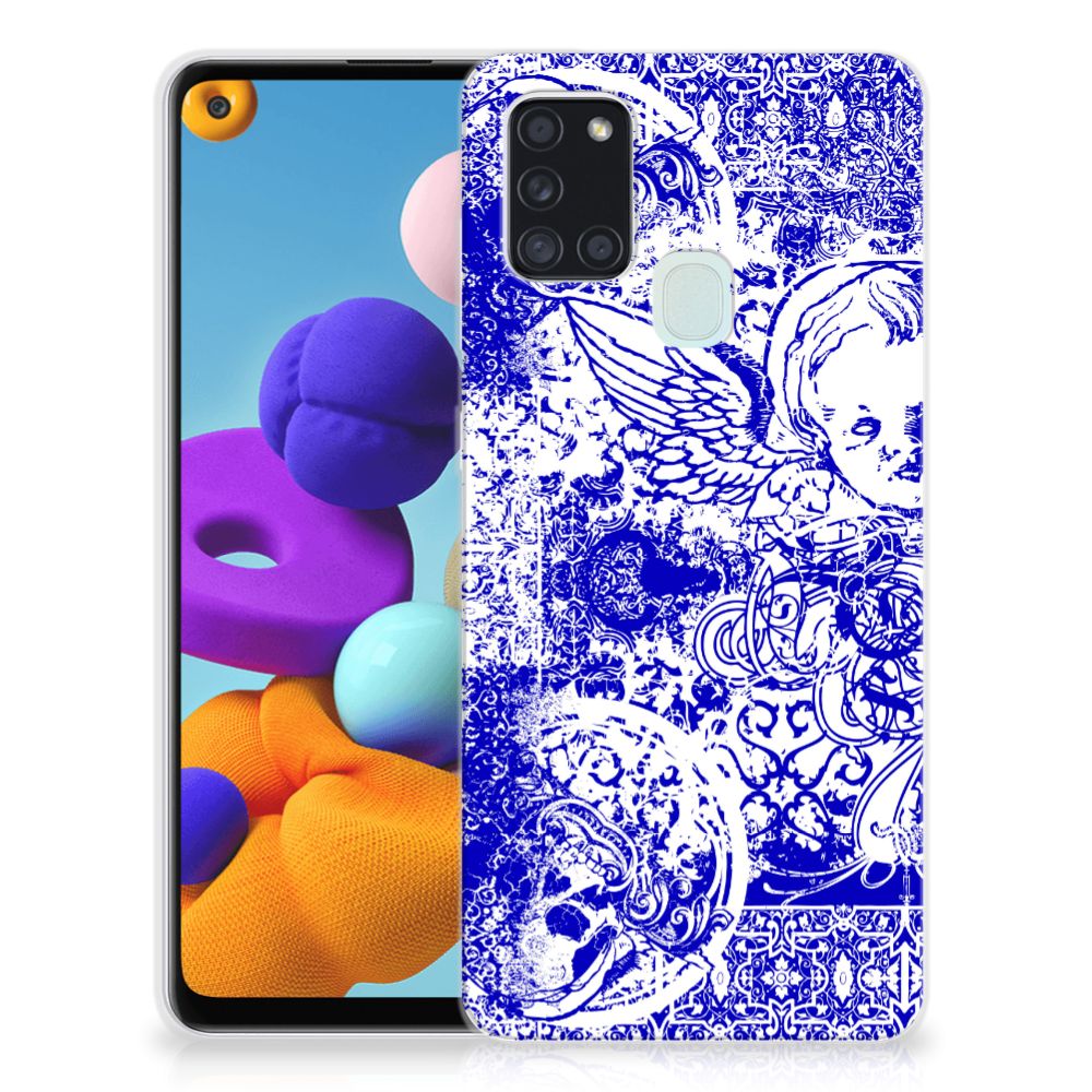 Silicone Back Case Samsung Galaxy A21s Angel Skull Blauw