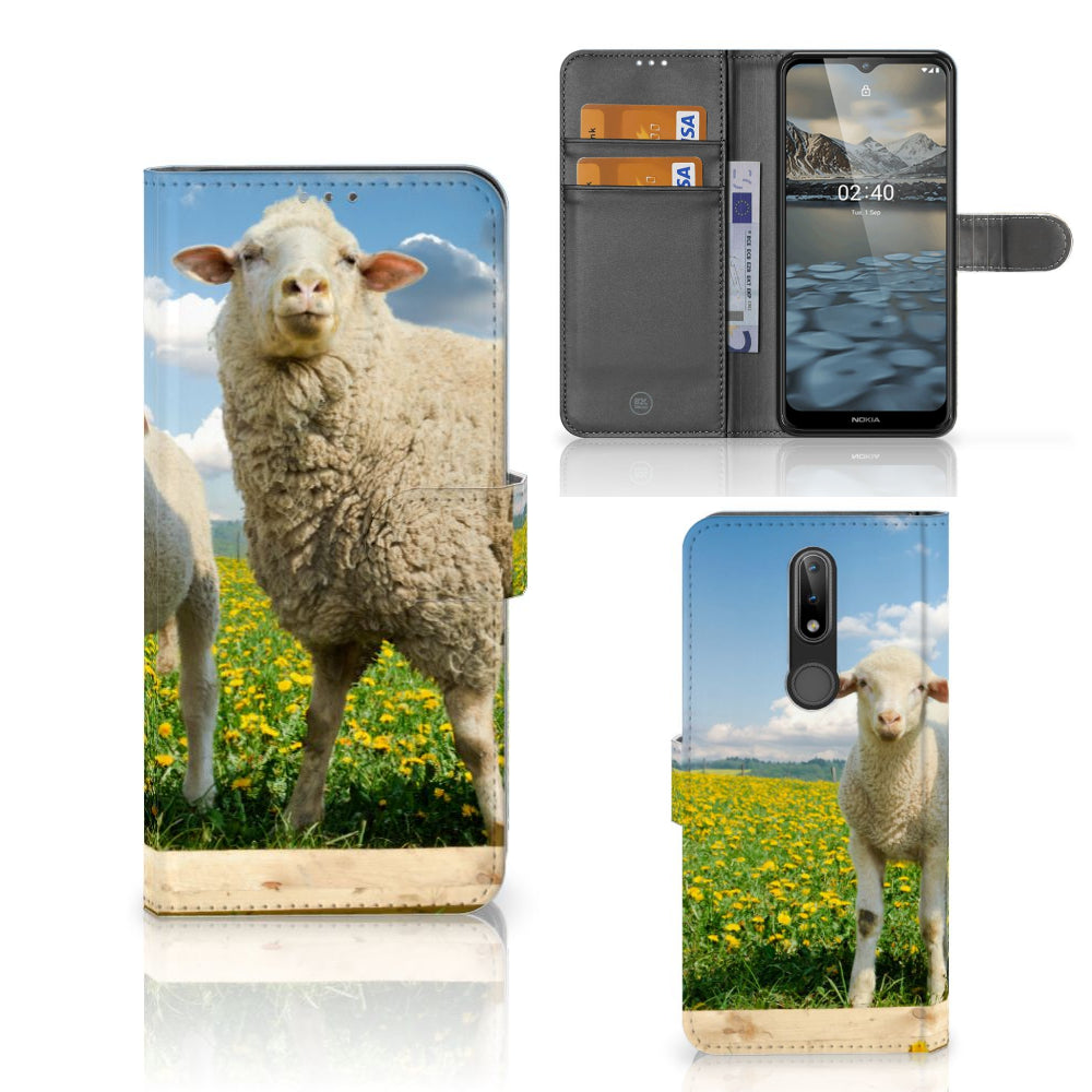 Nokia 2.4 Telefoonhoesje met Pasjes Schaap en Lammetje