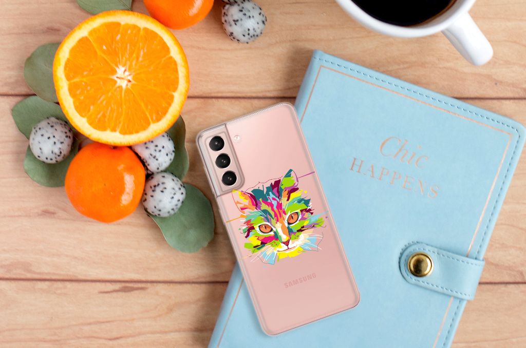Samsung Galaxy S21 Telefoonhoesje met Naam Cat Color B2C Telecom