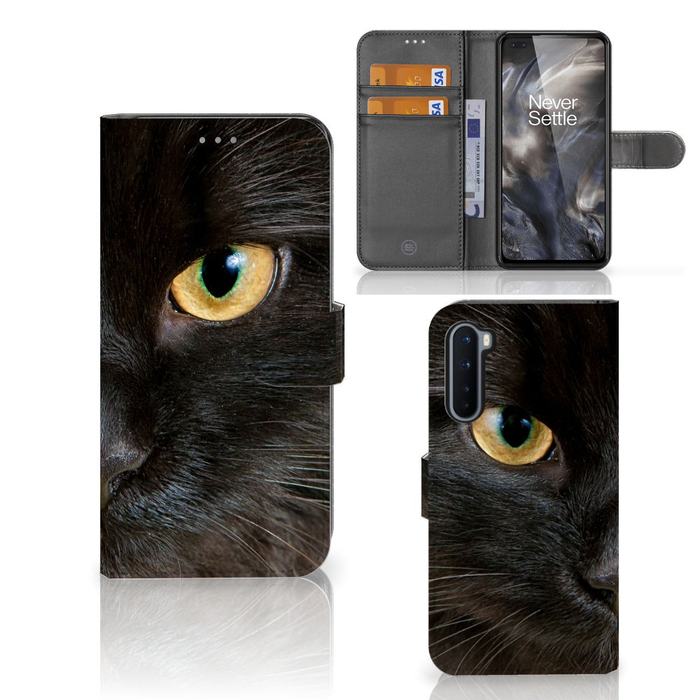 OnePlus Nord Telefoonhoesje met Pasjes Zwarte Kat