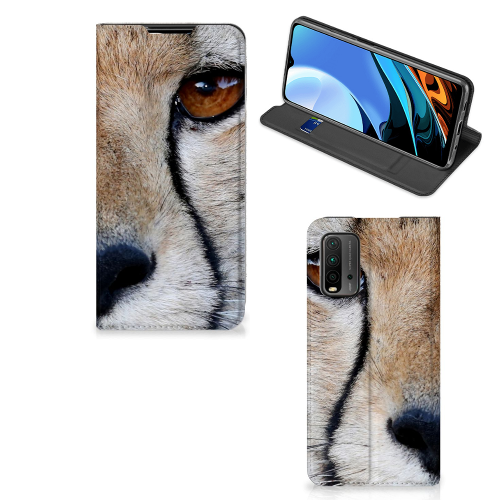 Xiaomi Poco M3 | Redmi 9T Hoesje maken Cheetah met close-up van jachtluipaard ogen op een stand case.