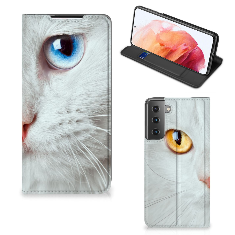 Samsung Galaxy S21 Hoesje maken Witte Kat - B2C Telecom