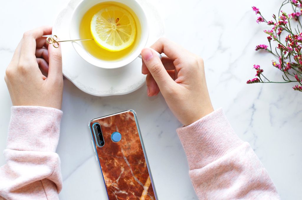 Huawei P30 Lite Anti-Shock Hoesje Marmer Bruin