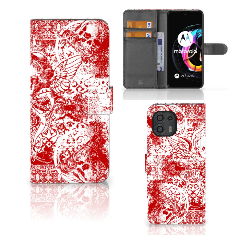 Telefoonhoesje met Naam Motorola Edge 20 Lite Angel Skull Rood