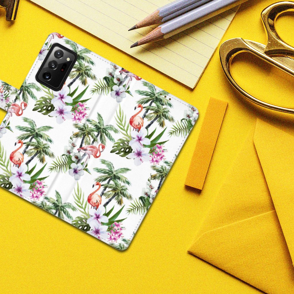 Samsung Galaxy Note20 Ultra Telefoonhoesje met Pasjes Flamingo Palms