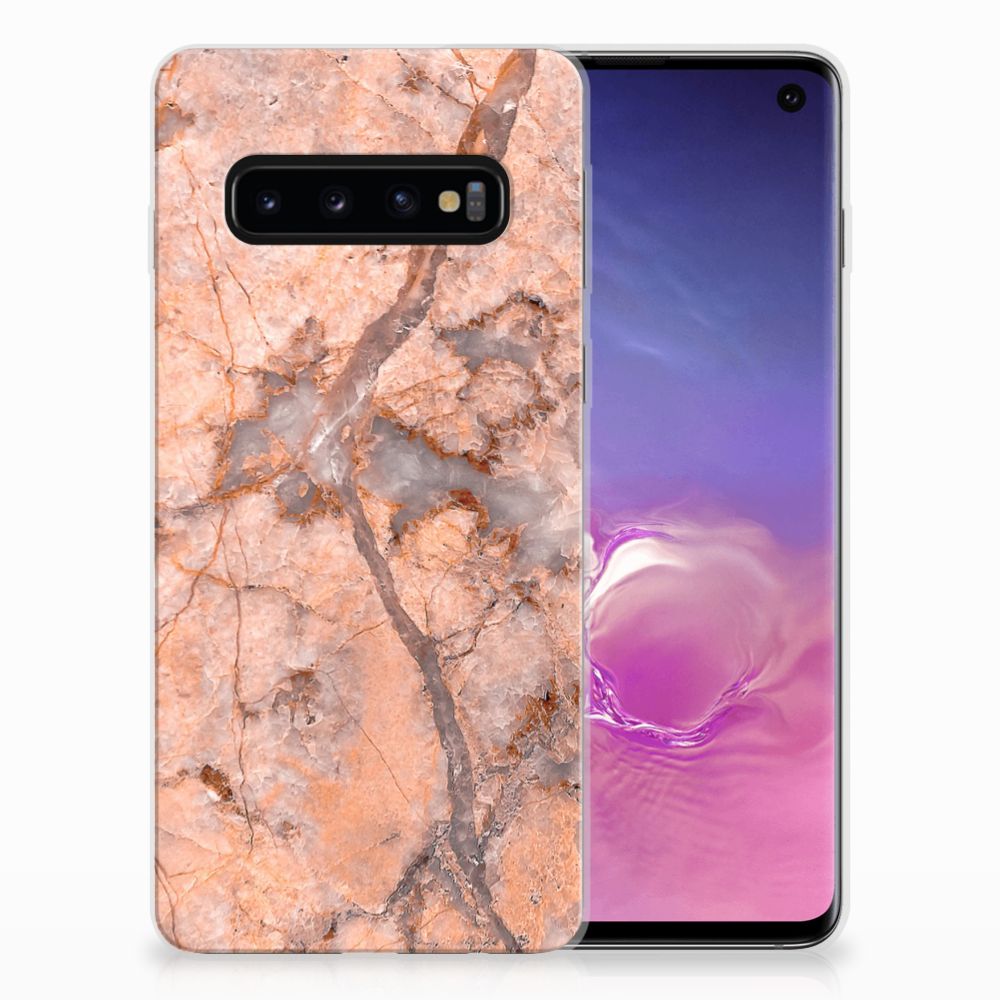 Samsung Galaxy S10 TPU Siliconen Hoesje Marmer Oranje