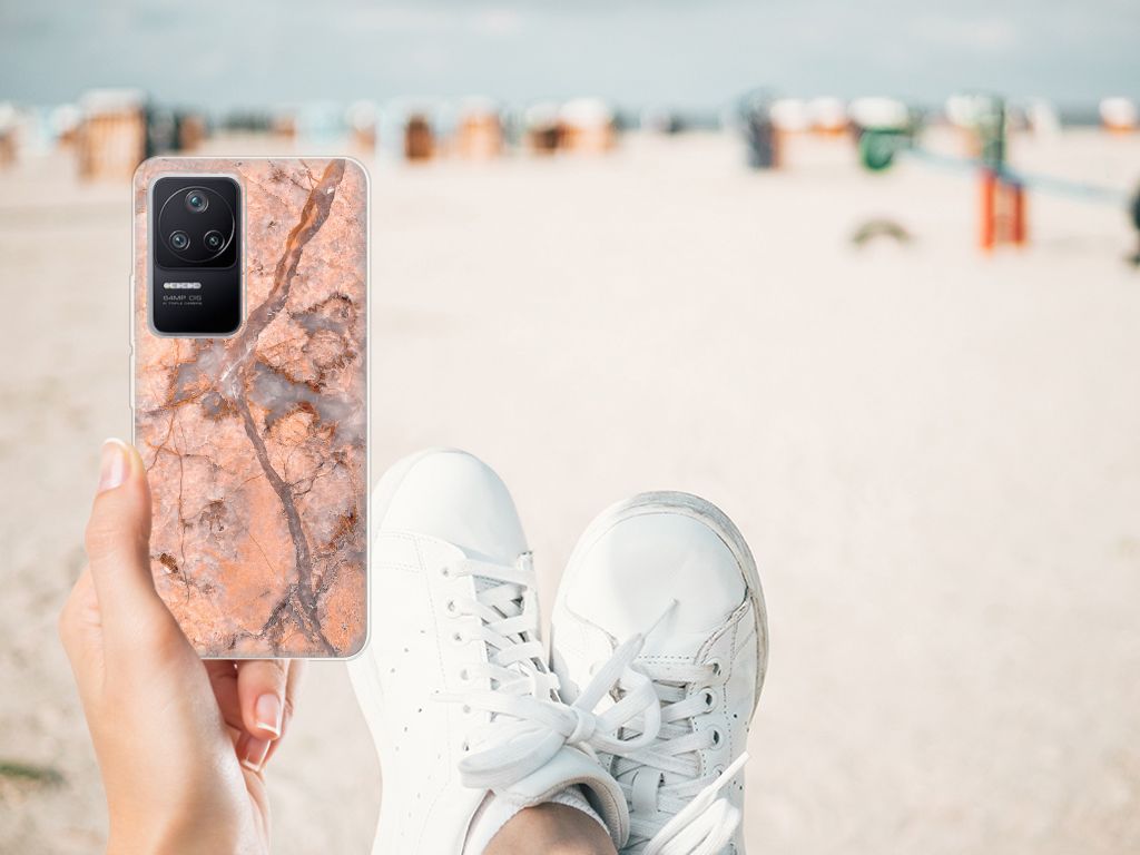 Xiaomi Poco F4 TPU Siliconen Hoesje Marmer Oranje B2C Telecom