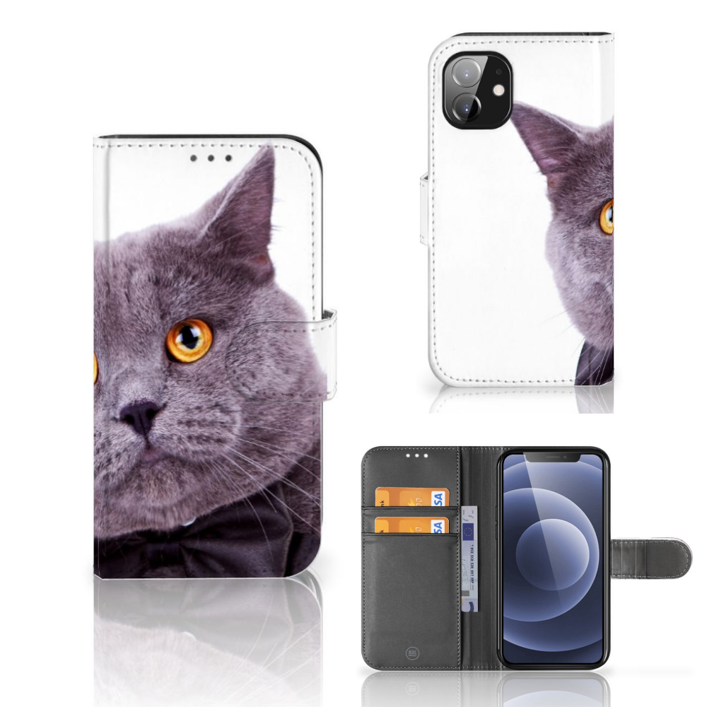 Apple iPhone 12 Mini Telefoonhoesje met Pasjes Kat