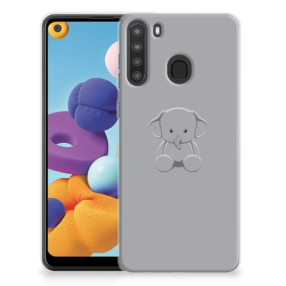 Samsung Galaxy A21 Telefoonhoesje met Naam Grijs Baby Olifant