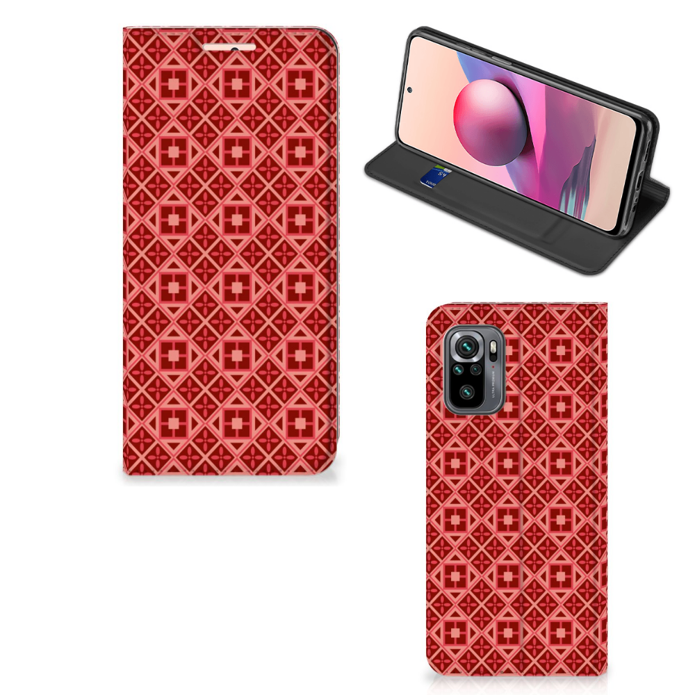 Xiaomi Redmi Note 10 4G | 10S | Poco M5s Hoesje met Magneet Batik Rood - B2C Telecom