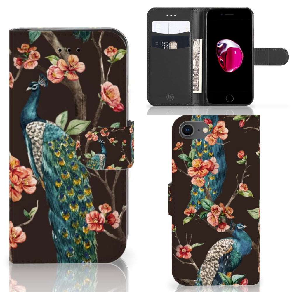 iPhone 7 | 8 | SE (2020) | SE (2022) Telefoonhoesje met Pasjes Pauw met Bloemen