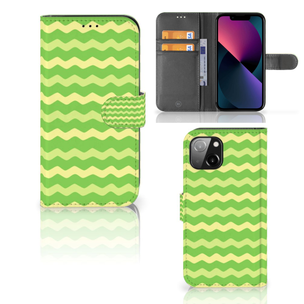 Apple iPhone 13 Telefoon Hoesje Waves Green met groene golven en een vleugje geel, perfect voor jouw telefoon.