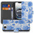 Hoesje voor iPhone 16e Flowers Blue met bloemenprint en ruimte voor pasjes