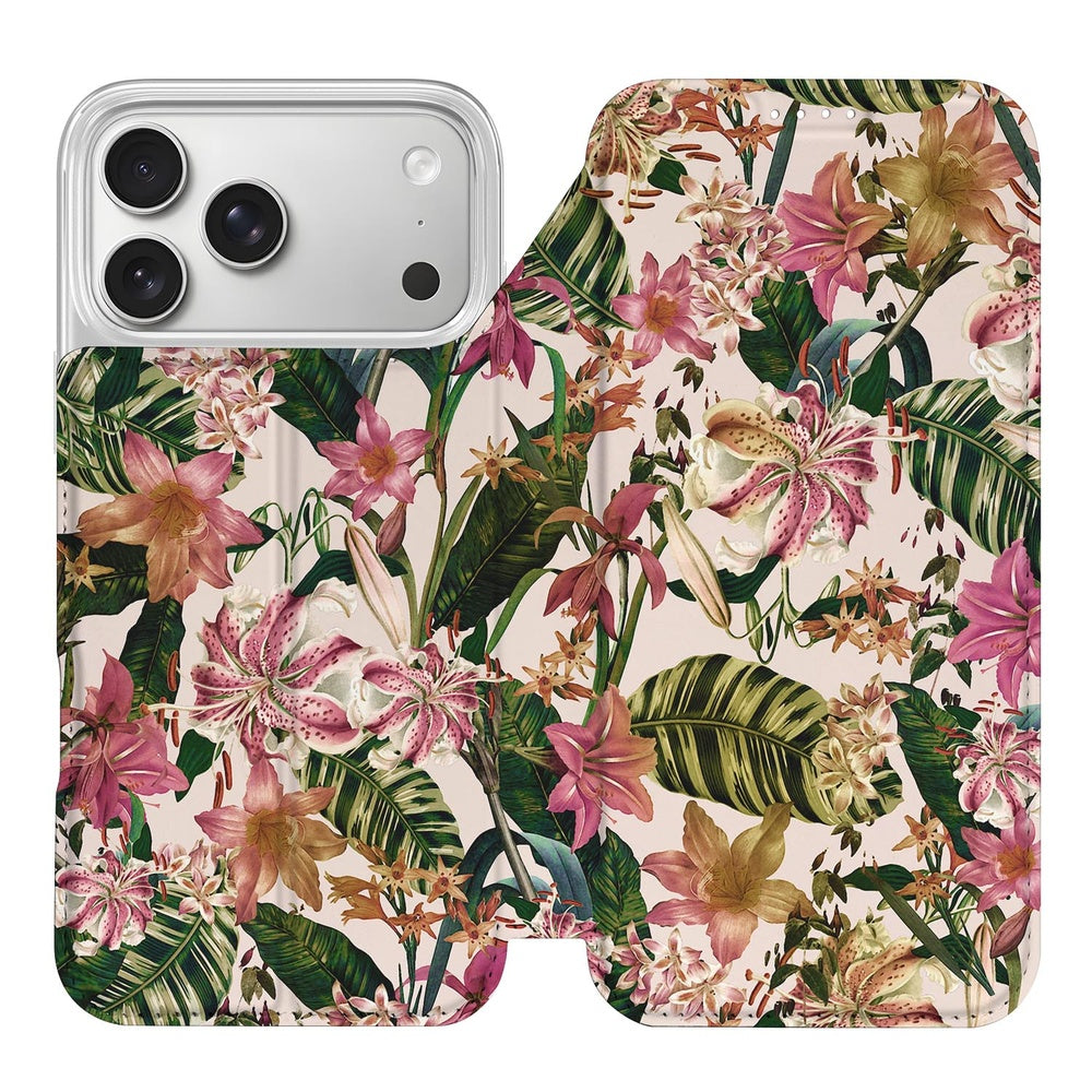 iPhone 17 Pro Max Flowers book case bloemen paars wit design aanzicht