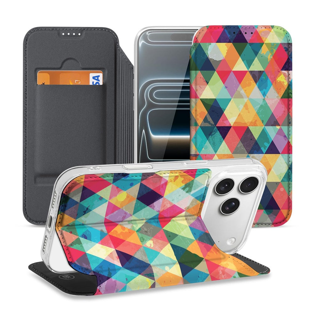 Bookcase Apple iPhone 17 Pro Max Geruit boekhoes geometrisch ontwerp kleurrijk