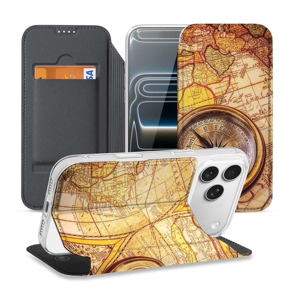 Book Wallet Case Apple iPhone 17 Pro Max Kompas achterkant design kompas
