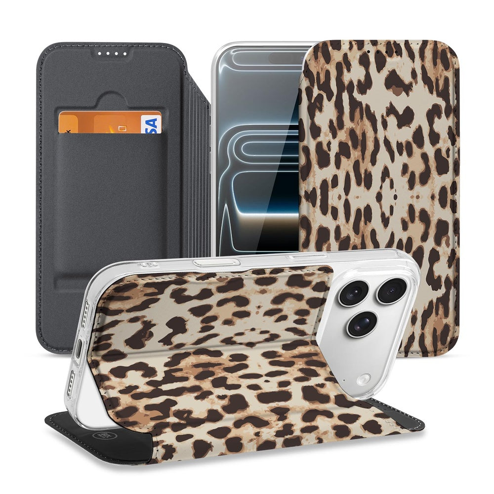 Book Case Apple iPhone 17 Pro Max Leopard boekhoes luipaardprint voorkant achterkant zijkant