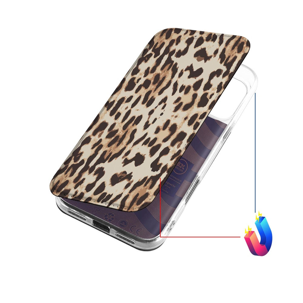Book Case Apple iPhone 17 Pro Max Leopard luipaardprint achterkant aanzicht