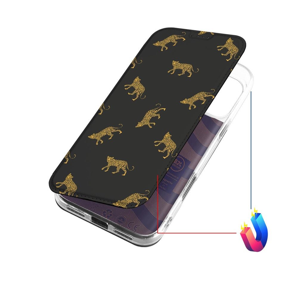 Book Case Apple iPhone 17 Pro Max Leopards design leopards zwart aanzicht