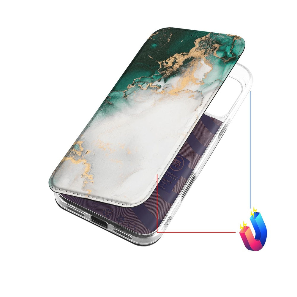 Telefoonhoesje Apple iPhone 17 Pro Max Marmer Groen Book Case voorkant
