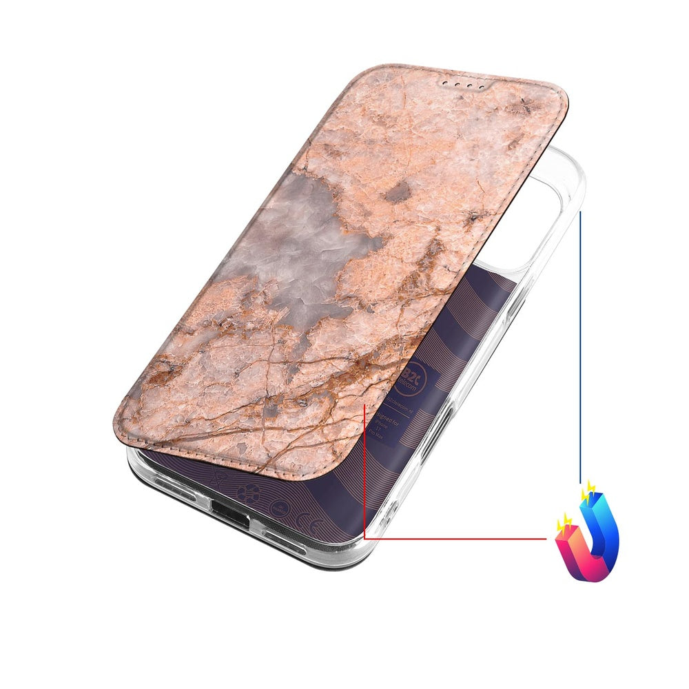 Book Wallet Case Apple iPhone 17 Pro Max Marmer Oranje case design aanzicht