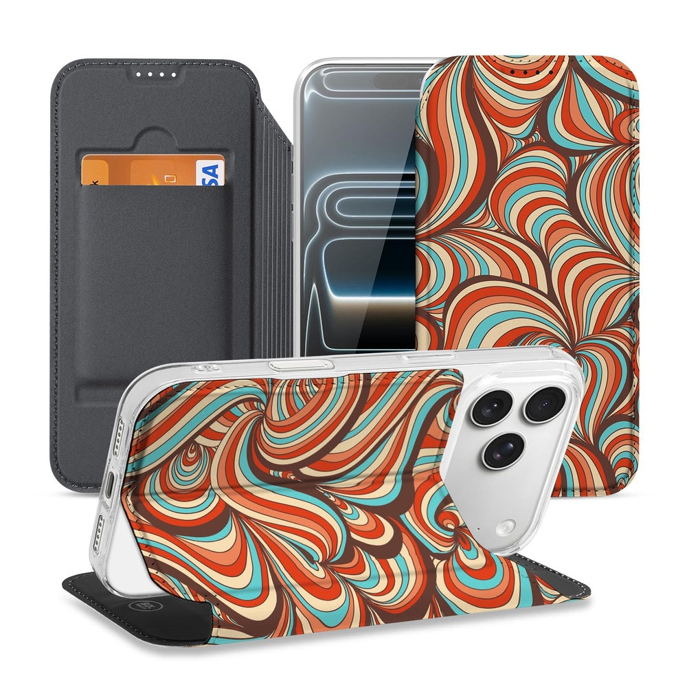 Book Case Apple iPhone 17 Pro Max Retro retro design kleurrijk aanzicht