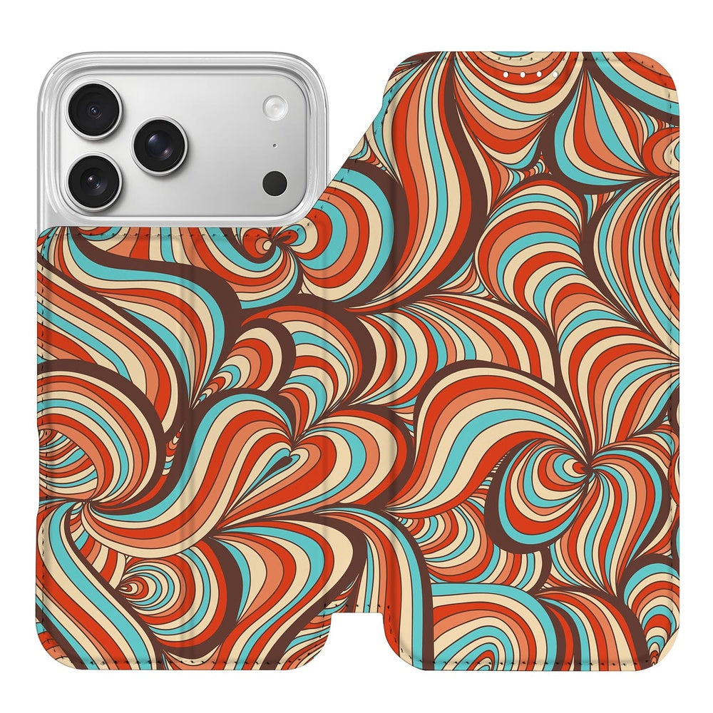 Book Case Apple iPhone 17 Pro Max Retro retro design kleurrijk golvend patroon aanzicht