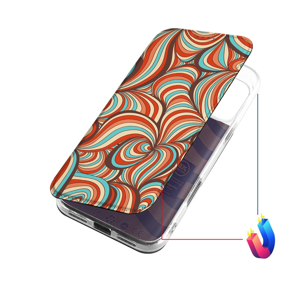 Book Case Apple iPhone 17 Pro Max Retro retro design kleurrijke patronen bovenaanzicht