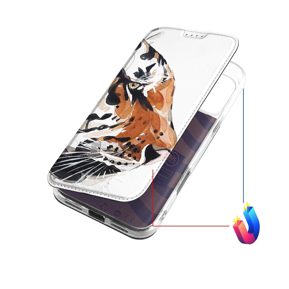 Bookcase Apple iPhone 18 Pro Max Tiger watercolor tijger design aanzicht