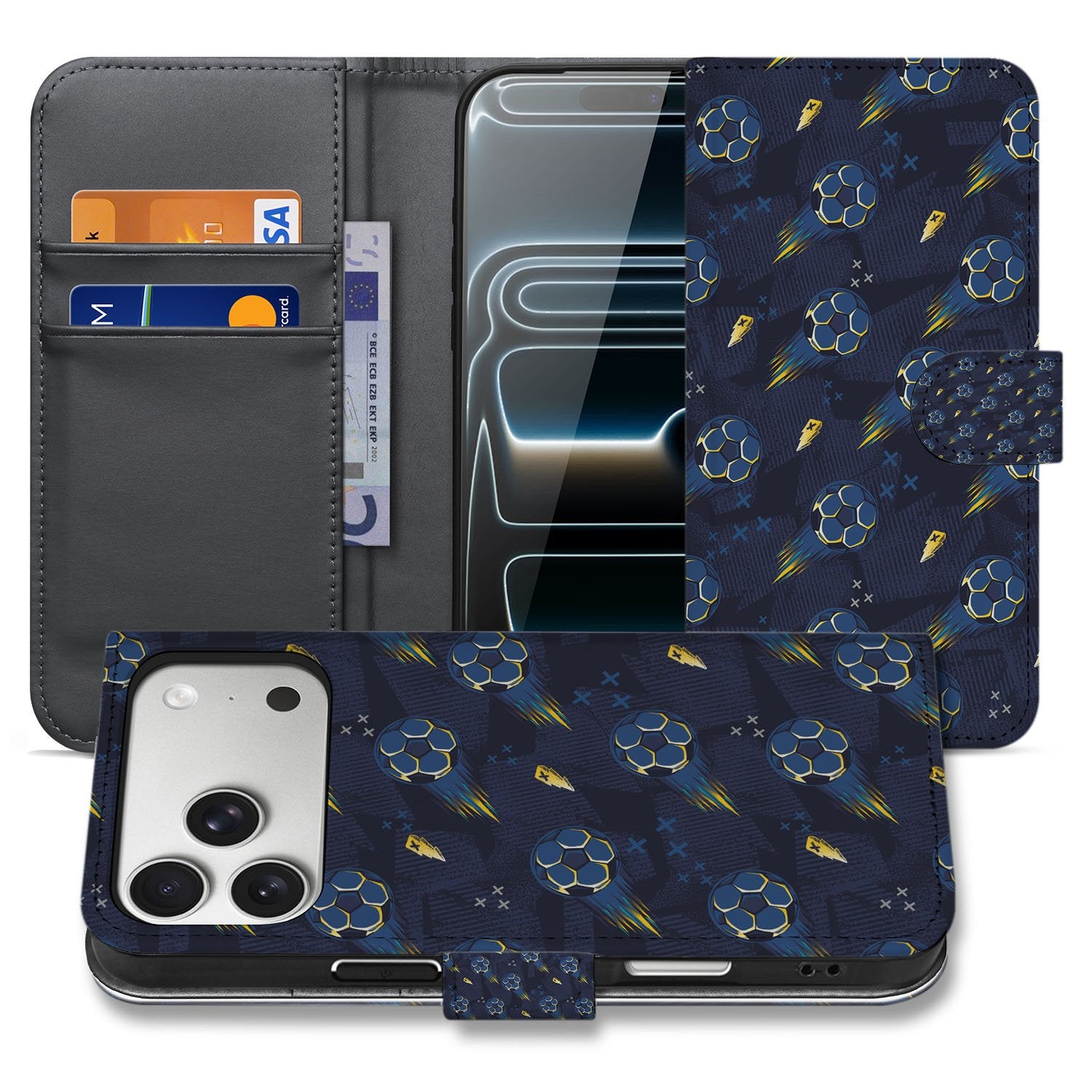 Apple iPhone 17 Pro Hoesje Voetbal Design PU Leer Met 3 Pasjes