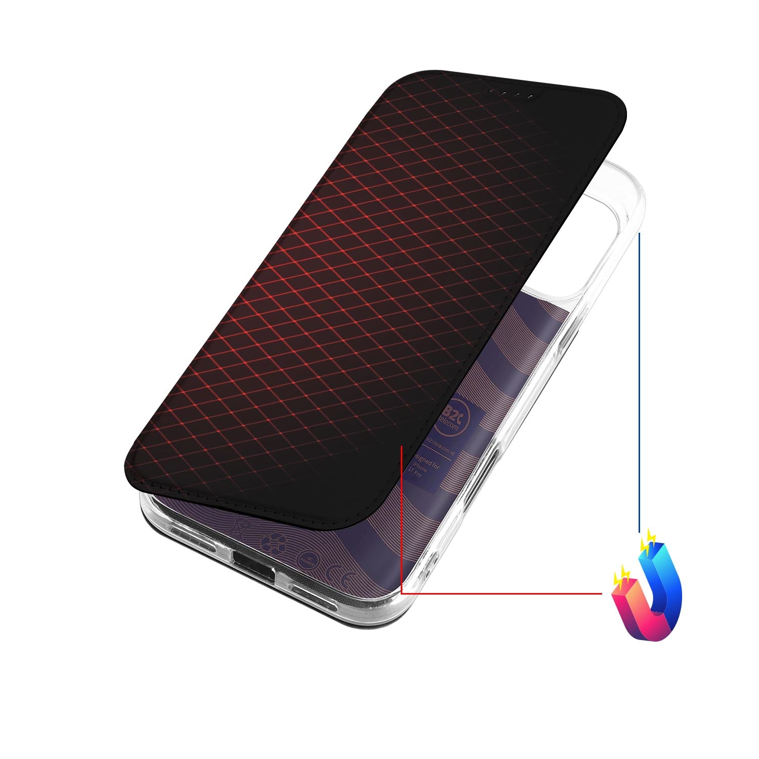 Book Wallet Case iPhone 17 Pro Geruit Rood zwart geruit design bovenaanzicht