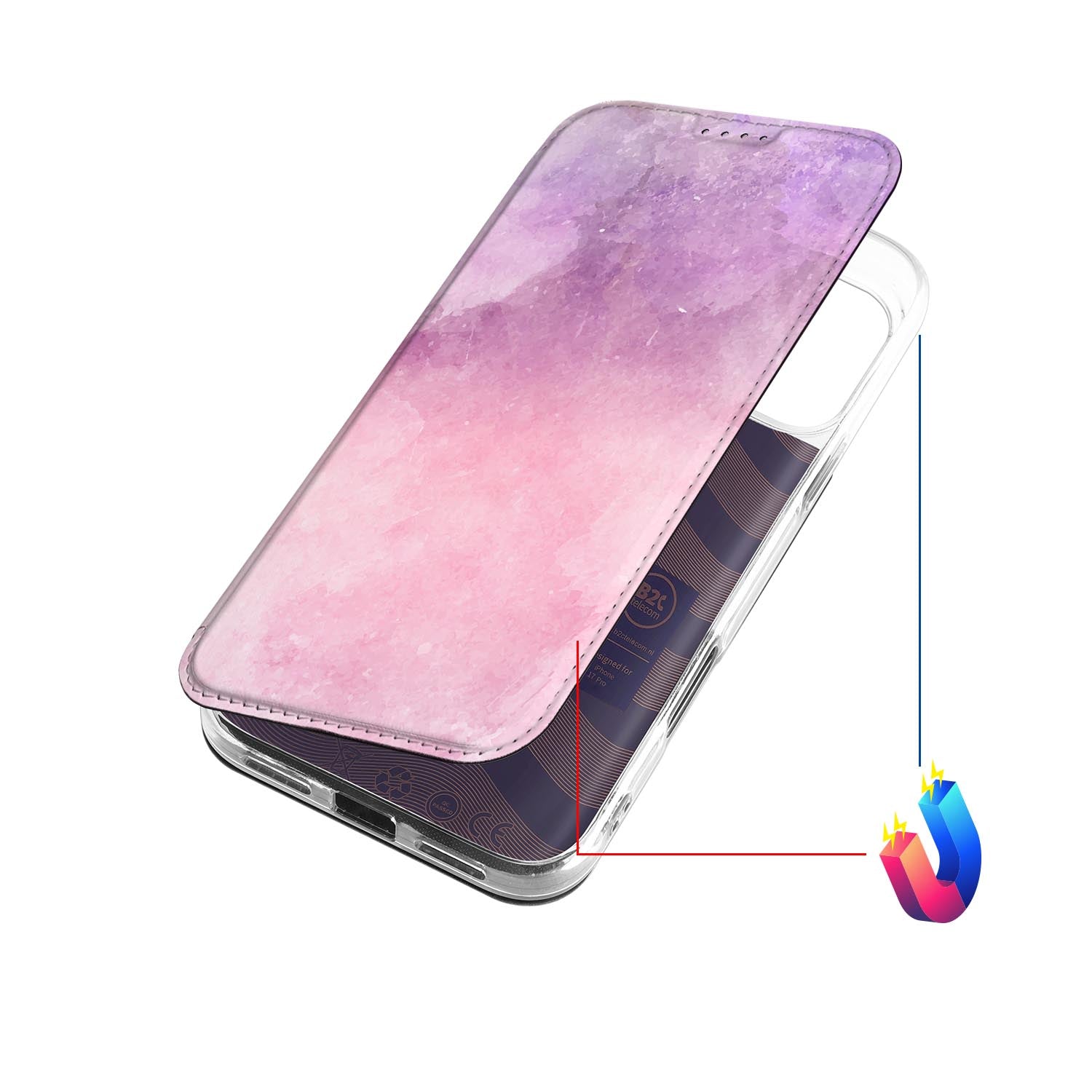 Telefoonhoesje Apple iPhone 17 Pro Pink Purple Paint book case aanzicht