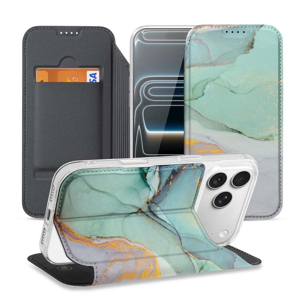 iPhone 17 Pro Book Case Watercolor Mix bookcase design groene tinten aanzicht