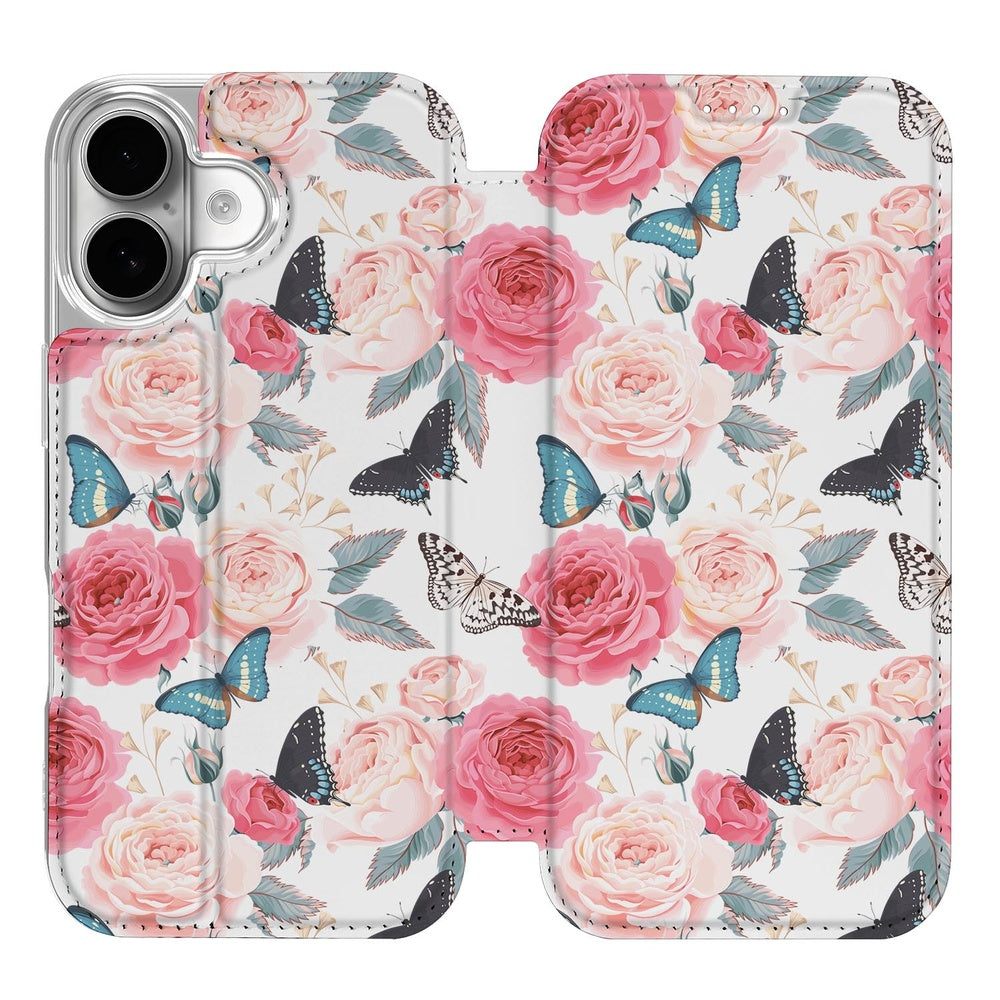 Apple iPhone 17 Flip Style Cover Butterfly Roses design voorkant