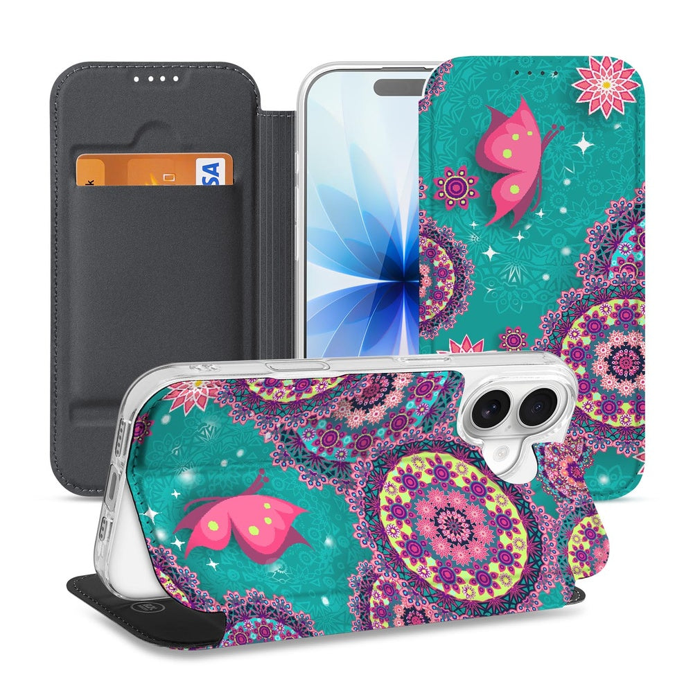 iPhone 17 Standcase Hoesje Cirkels en Vlinders design vooraanzicht