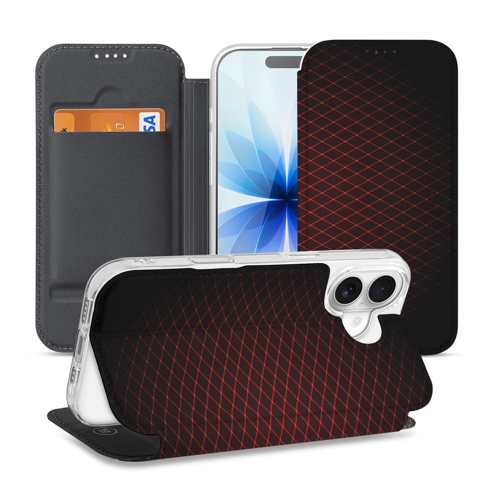 Telefoonhoesje iPhone 17 Geruit Rood standcase aanzicht