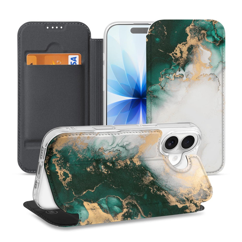 Wallet Case Apple iPhone 17 Marmer Groen design aanzicht voorkant achterkant