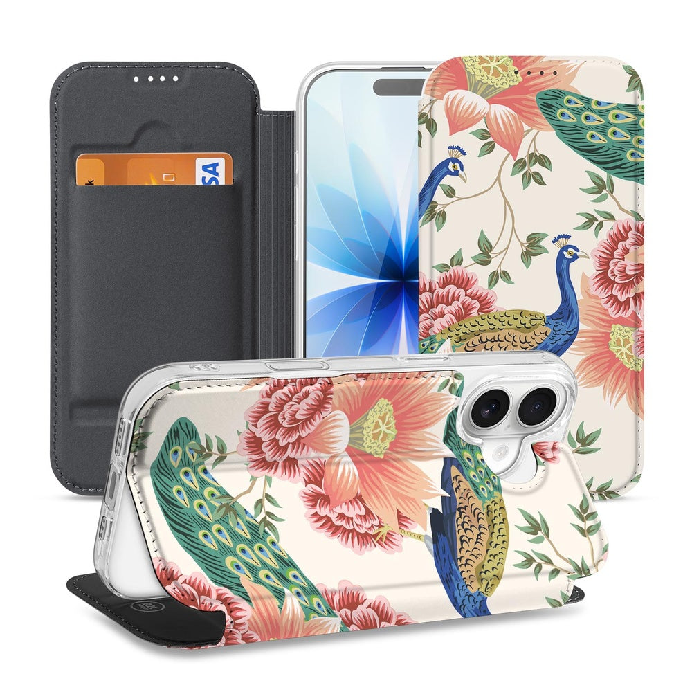 Bookcase Apple iPhone 17 Pink Peacock hoesje voorkant achterkant zij aanzicht