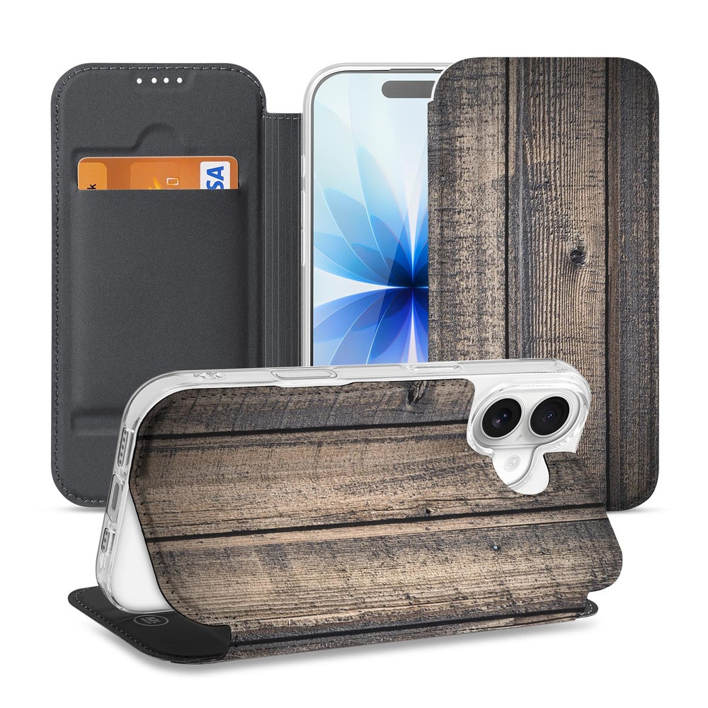 Standcase Hoesje Apple iPhone 17 Steigerhout hoesje voorkant achterkant