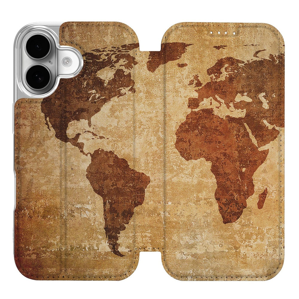 Apple iPhone 17 Book Case Wereldkaart world map design cover