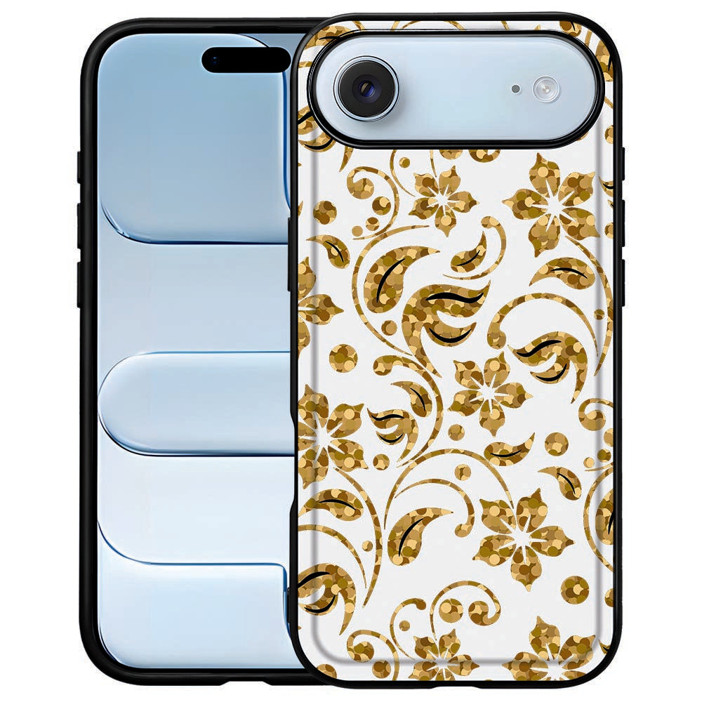 Apple iPhone Air Gouden Bloemen Backcover Hoesje bloemenmotief zwart