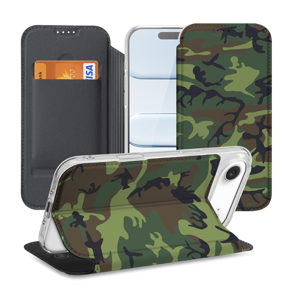 iPhone Air Bookcase Army Dark Standcase camouflaged green brown view