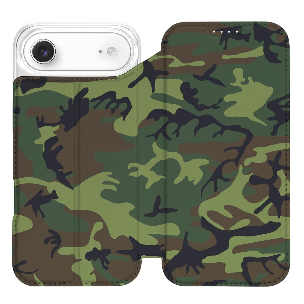 iPhone Air Bookcase Army Dark standcase camouflage ontwerp bovenaanzicht