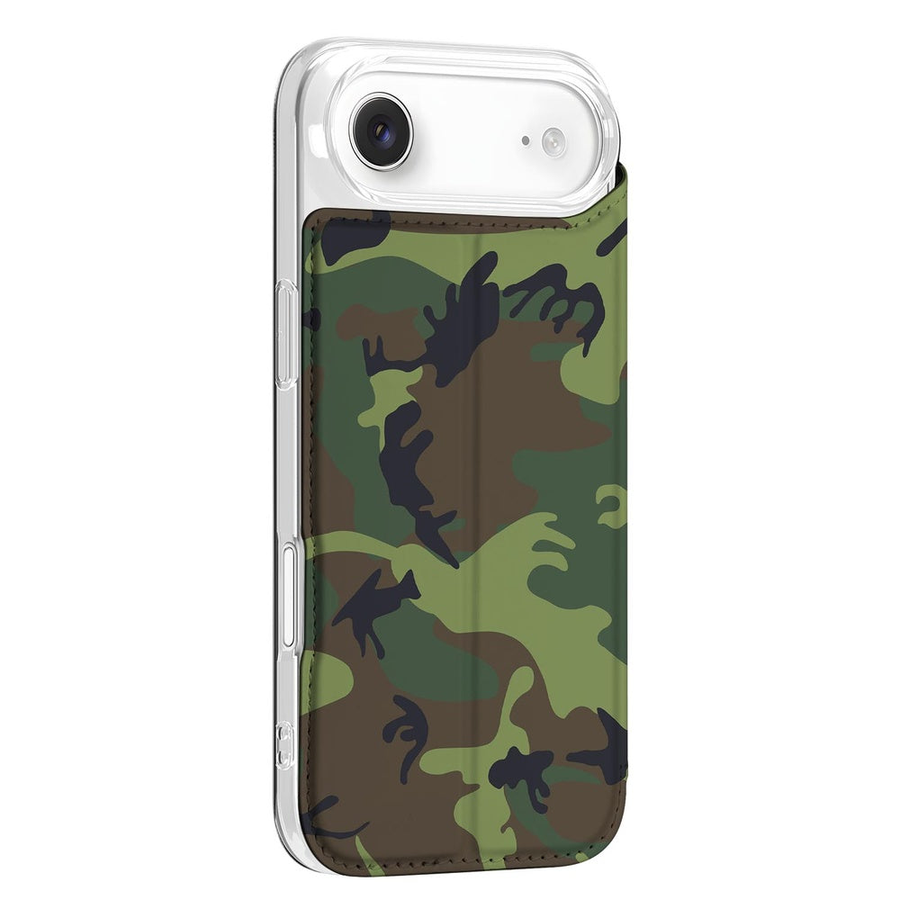 iPhone Air Bookcase Army Dark standcase camouflage design achteraanzicht
